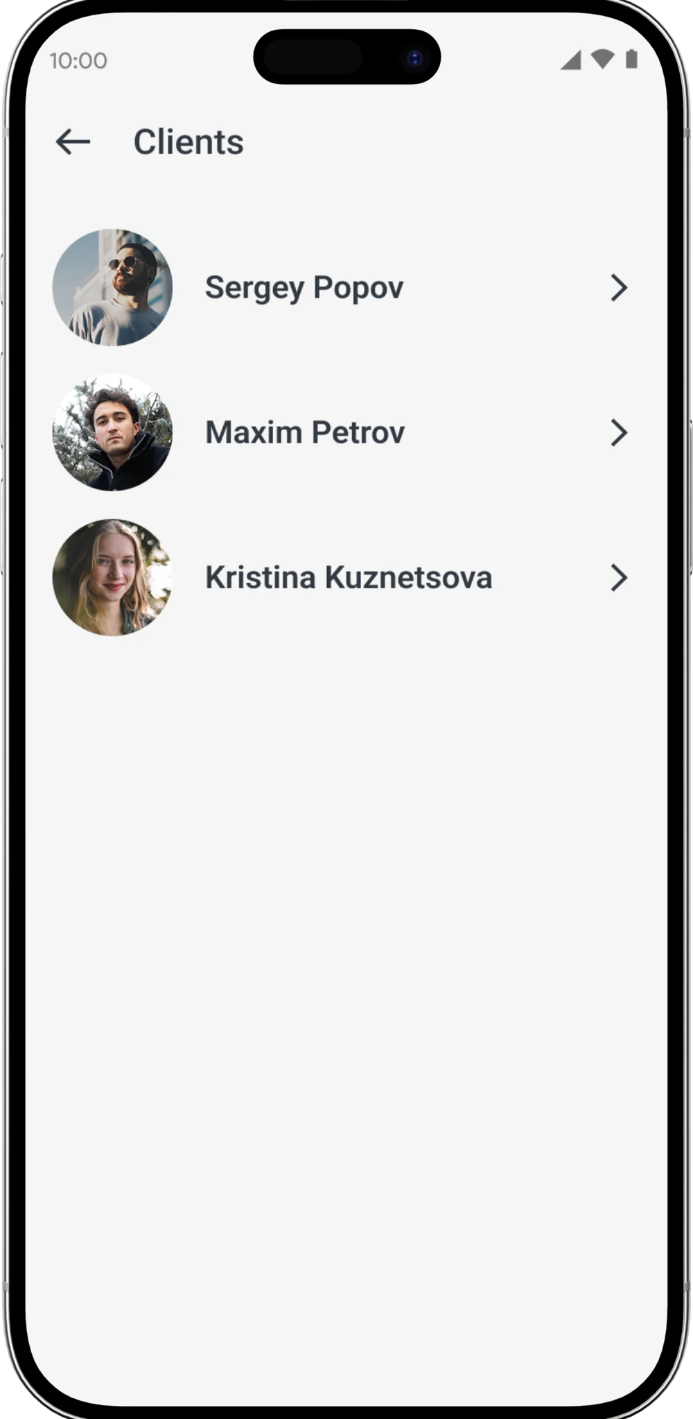 Trainer client list in Trainistry